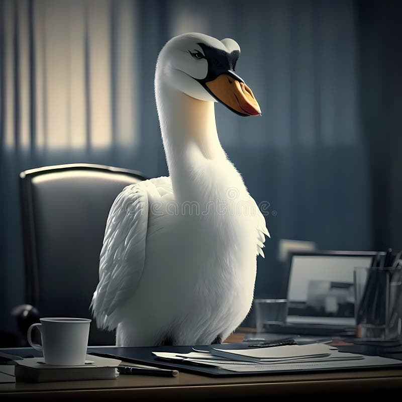 Swan Businessman In The Office. Generative AI stock illustration