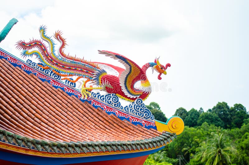 Swan on the roof of Chinese temple Pattaya Thailand