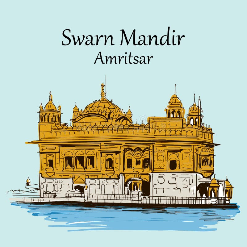 Swarn mandir or Golden temple amritsar punjab india . happy guru purab vector illustration sikh man worship