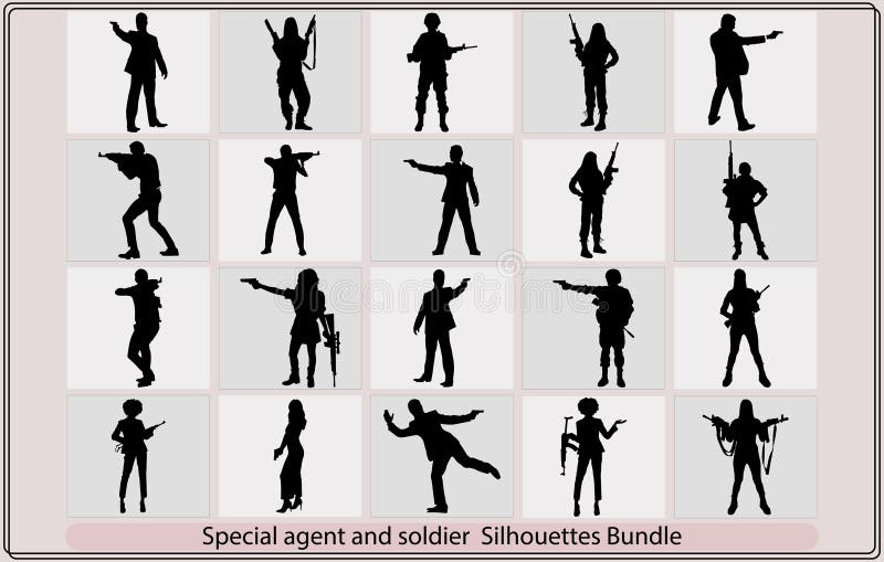 Special Agent and Soldier Silhouette,SWAT Team Soldier Shooting while