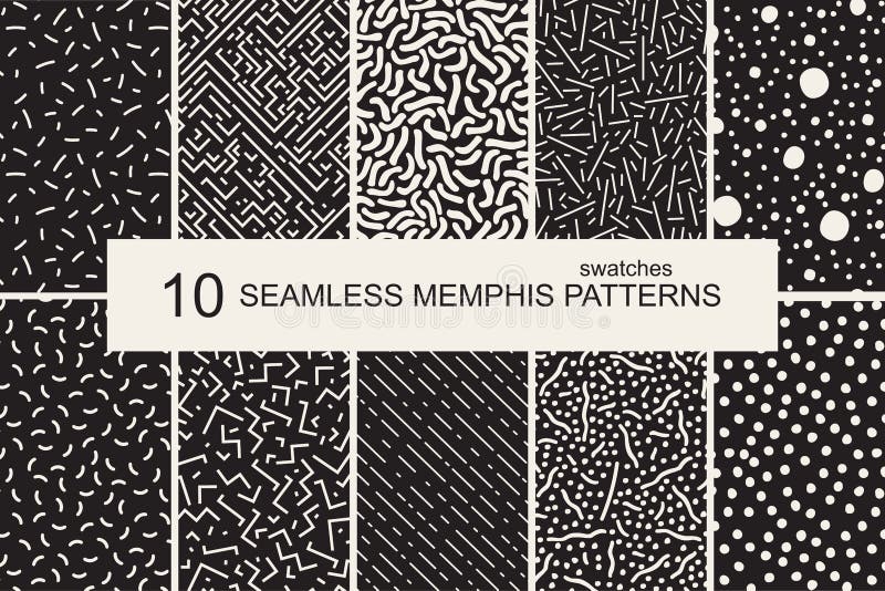 Swatches memphis patterns - seamless. Retro fashion style 80-90s.