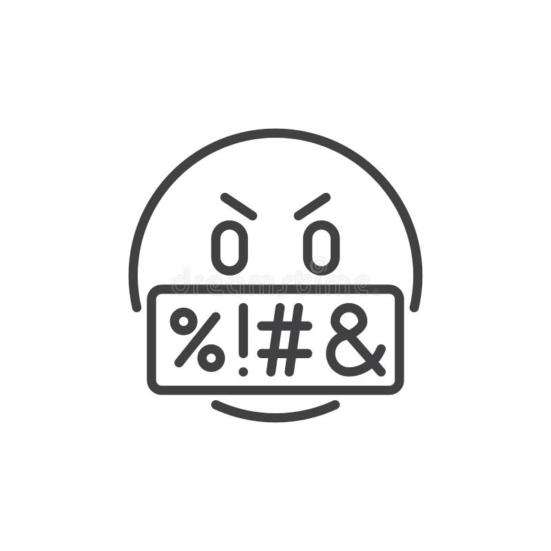 Vetor do Stock: Angry emoticon. Cute emoji swear. Obscene languague. Cursed,  bad word, swearing or vulgar word. Mad emoji. Illustration vector