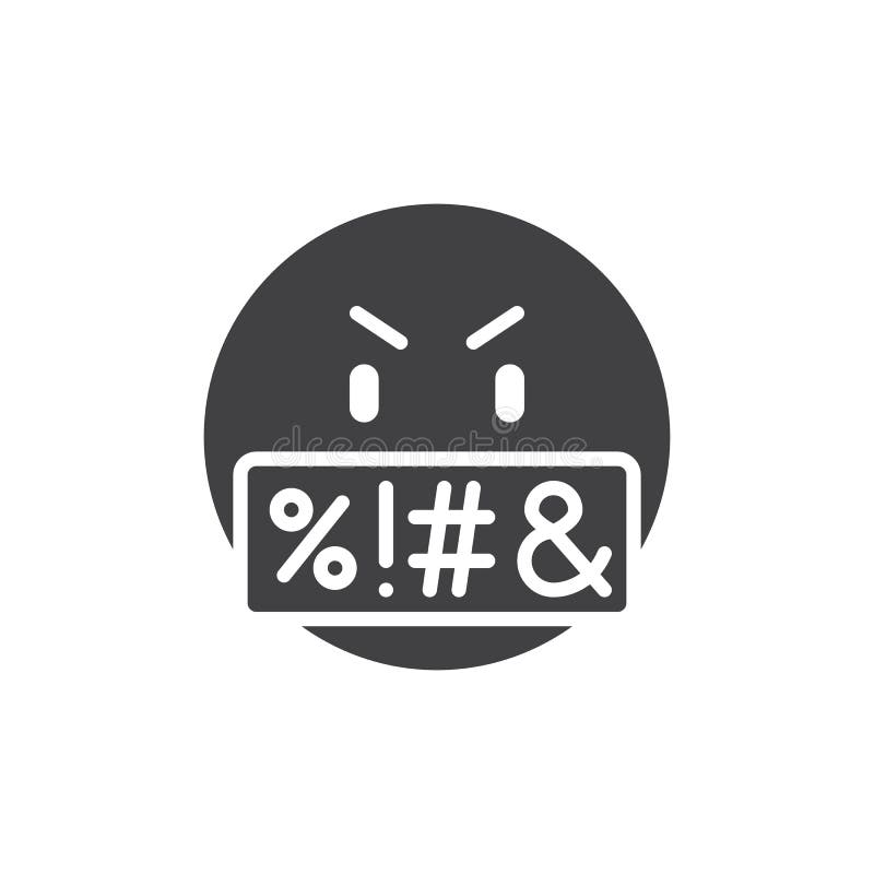 Vetor do Stock: Angry emoticon. Cute emoji swear. Obscene languague. Cursed,  bad word, swearing or vulgar word. Mad emoji. Illustration vector
