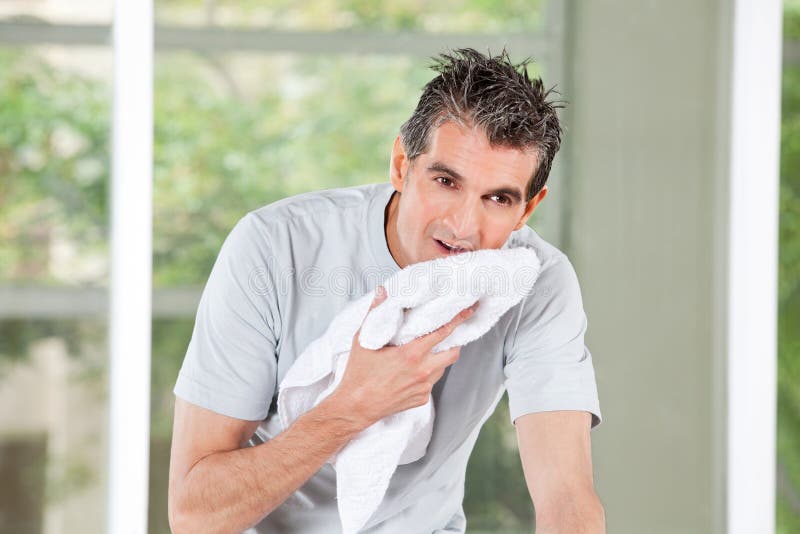 Sweating Man In Fitness Center Stock Photo Image of face, studio