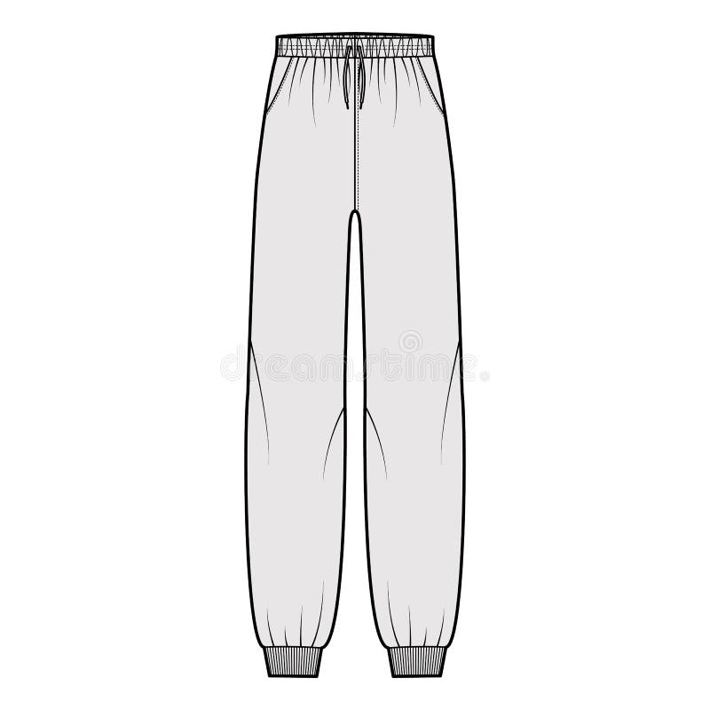 Pants bell-bottom technical fashion illustration with normal waist, high  rise, slant pockets, wide legs. Flat bottom trousers apparel template  front, back, white color. Women, men, unisex CAD mockup Stock Vector
