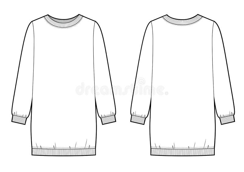 Sweatshirt Dress Fashion Flat Sketch. Illustrator Vector Stock Vector ...