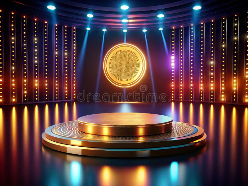 Sweden 1947 Bronze Coin Dynamic Neon Dance Hall Action Shot Featuring a Golden Illuminated Circular Platform royalty free illustration
