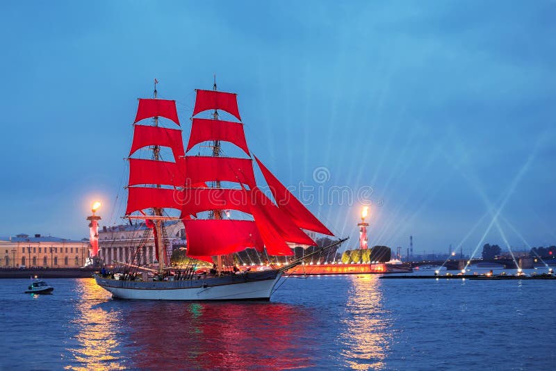 Swedish brig “Tre Krunur†on rehearsal for the annual celebration school graduates Scarlet Sails in St. Petersburg royalty free stock image Swedish brig “Tre Krunur†on rehearsal for the annual celebration school graduates Scarlet Sails in St. Petersburg royalty free stock image
