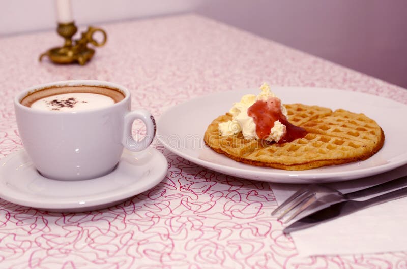 Swedish coffee and waffle at the cafe