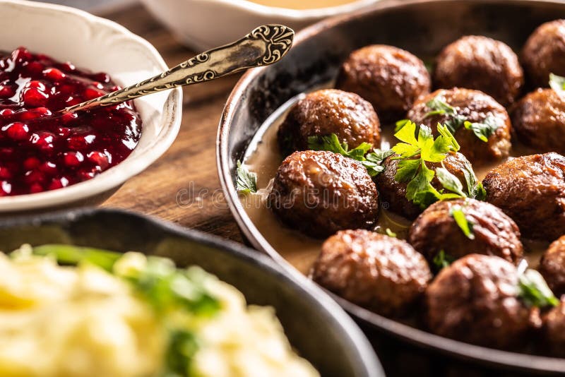 Swedish Food Kottbullar Meatballs, Served in a Pan with Mashed Potatoes ...