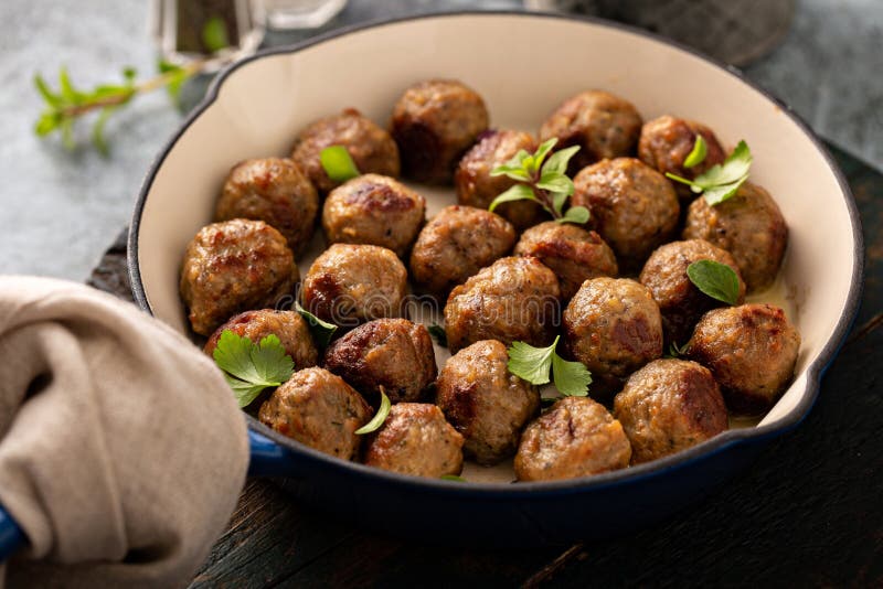 Swedish Meatballs in a Cast Iron Pan Stock Image Image of beef