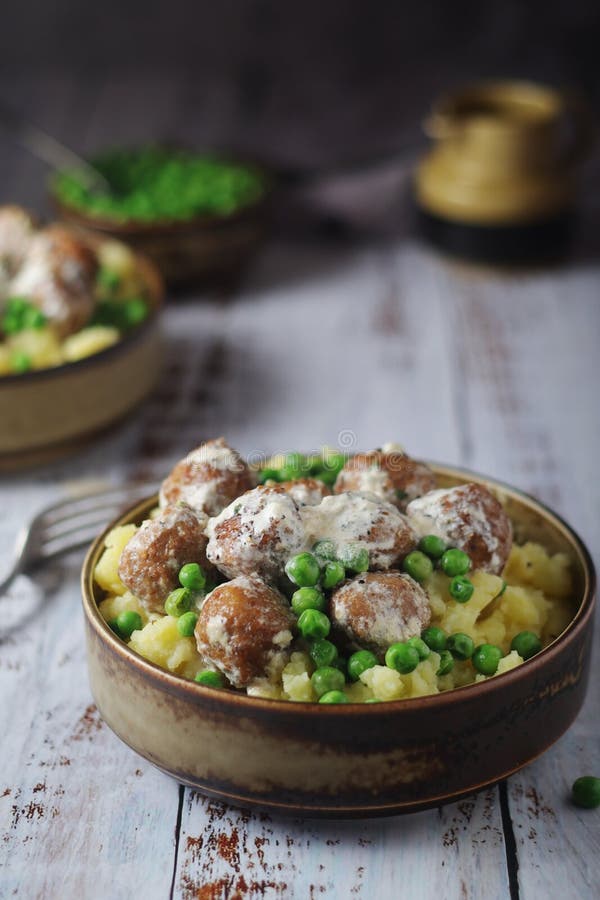 Swedish Meatballs with Mashed Potato Side Dish Stock Image Image of