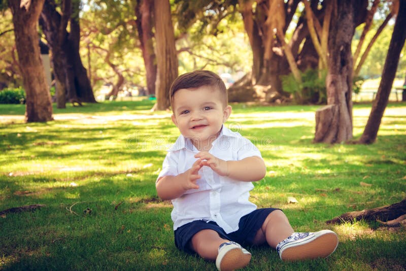 Sweet Baby Boy Sitting in a Autumn Park Stock Image Image of little, outdoors 97637249