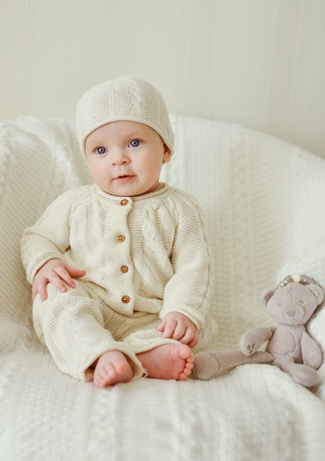 Sweet Baby Sitting on the Chair Stock Image - Image of happy, funny ...