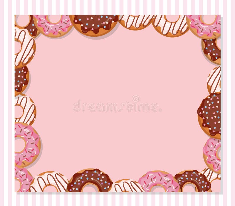 Sweet bakery design template. Cartoon donut frame on pastel pink. vector illustration