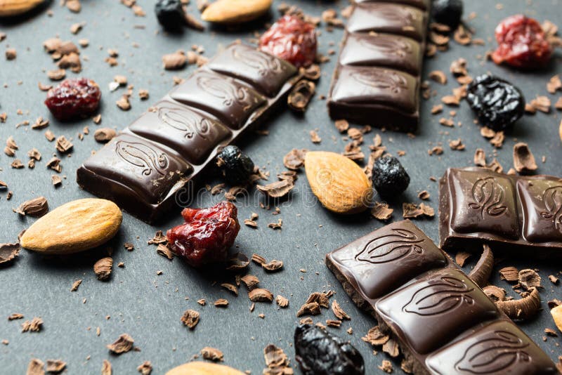 Sweet Black Chocolate and Dried Fruits with Nuts Stock Image Image of