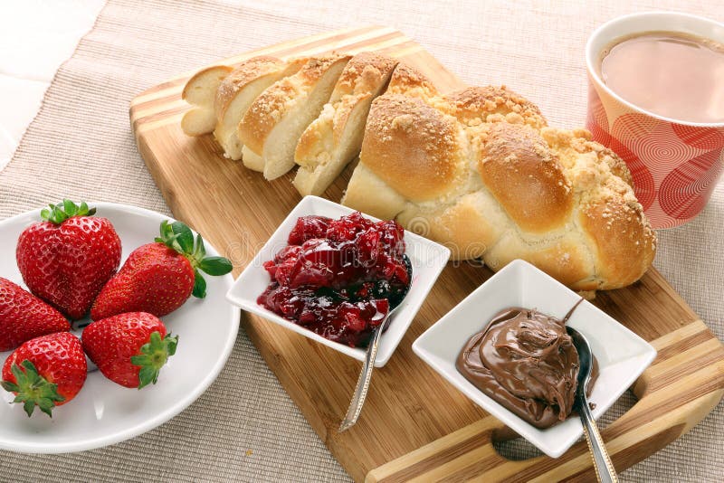 Sweet Bread with Cherry Jam, and Chocolate. Stock Image Image of