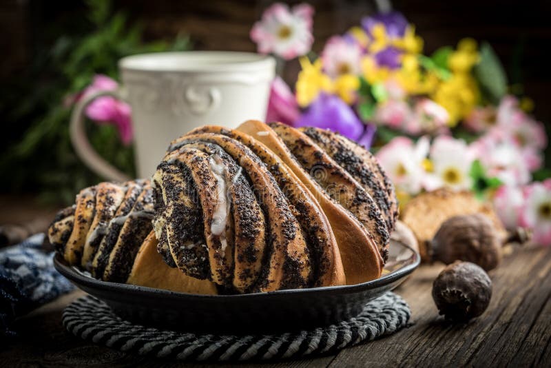Sweet Buns with Poppy Seed and Frosting Stock Image Image of homemade, sugar 162771677