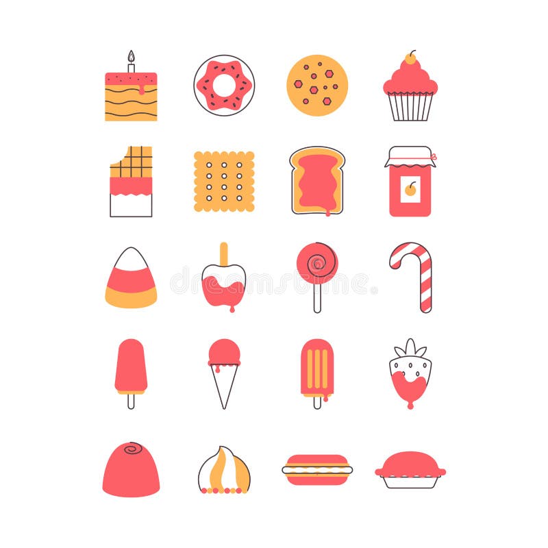 Sweet and candy icon set. stock vector. Illustration of corn 79787687