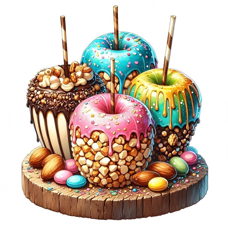 Sweet Caramel Apples Candy Watercolor Clipart Illustration stock illustrationer