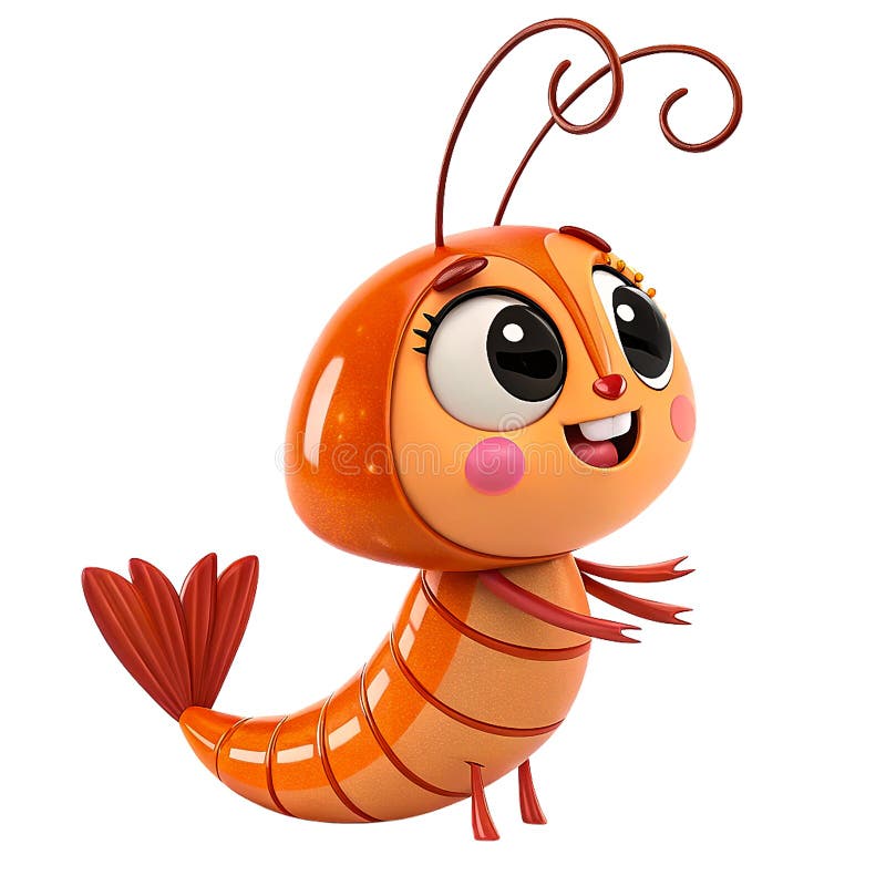 Sweet Cartoon Shrimp Caracter 3D Made Orange și Adorable Design royalty free illustration