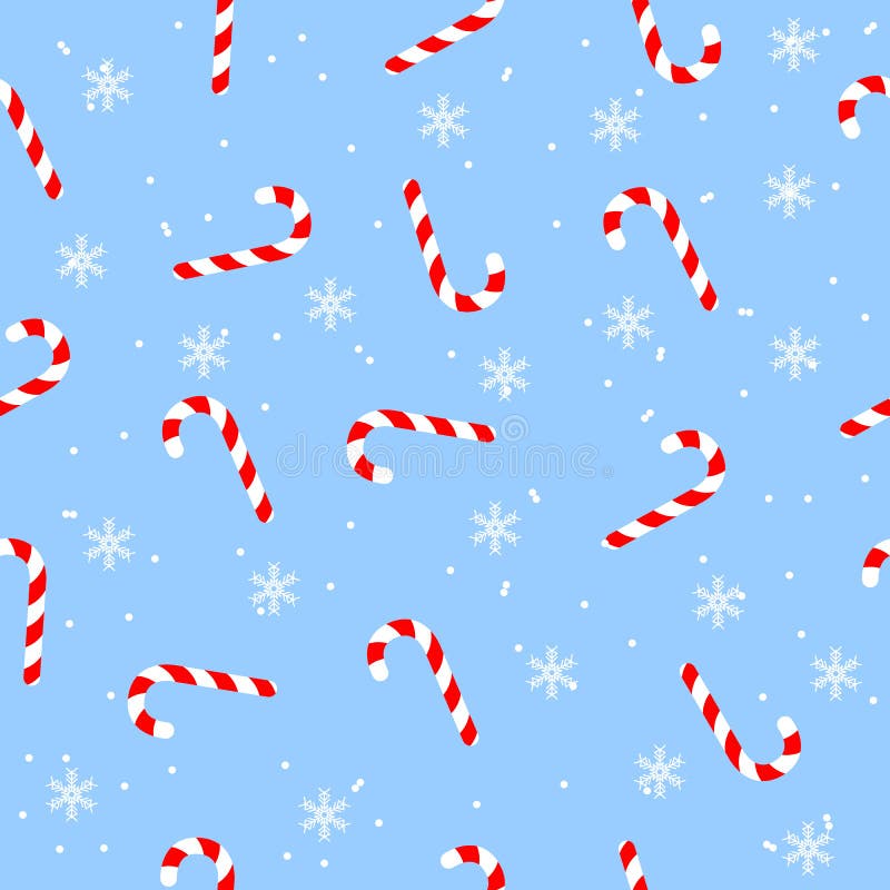 Sweet Christmas candy with snowflakes, seamless pattern on blue texture