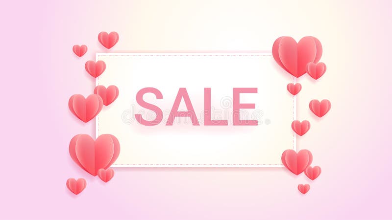 Sweet color sales banner background with hearts in paper cut style, banner background for love celebration event stock illustration Sweet color sales banner background with hearts in paper cut style, banner background for love celebration event stock illustration