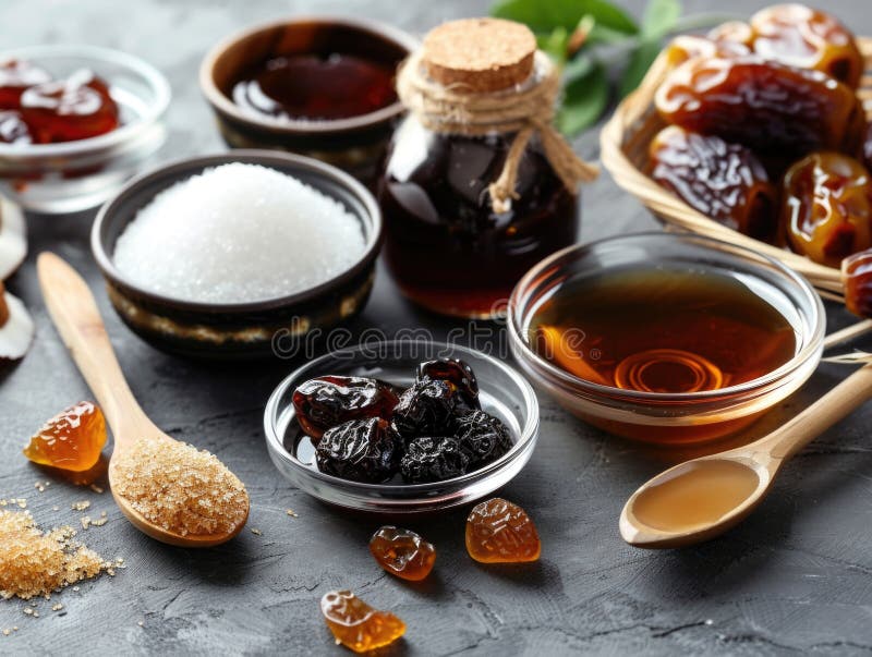 Various ingredients for baking and cooking sweets. Various sweet preserves stock images, royalty-free photos and pictures