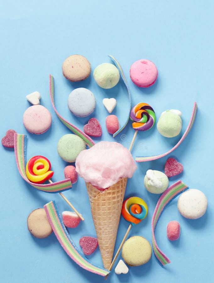 Sweet Cotton Candy Waffle Cone Candy Jelly Stock Photos Free