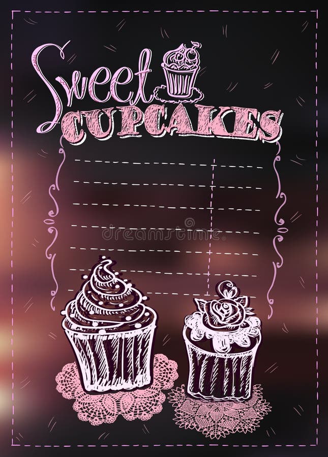 Sweet cupcakes menu list vector illustration