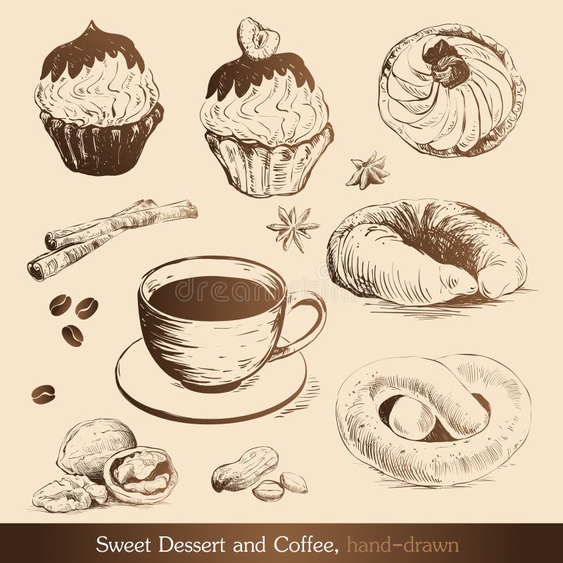 Dolce da Dessert e Caffè, disegnati a mano.