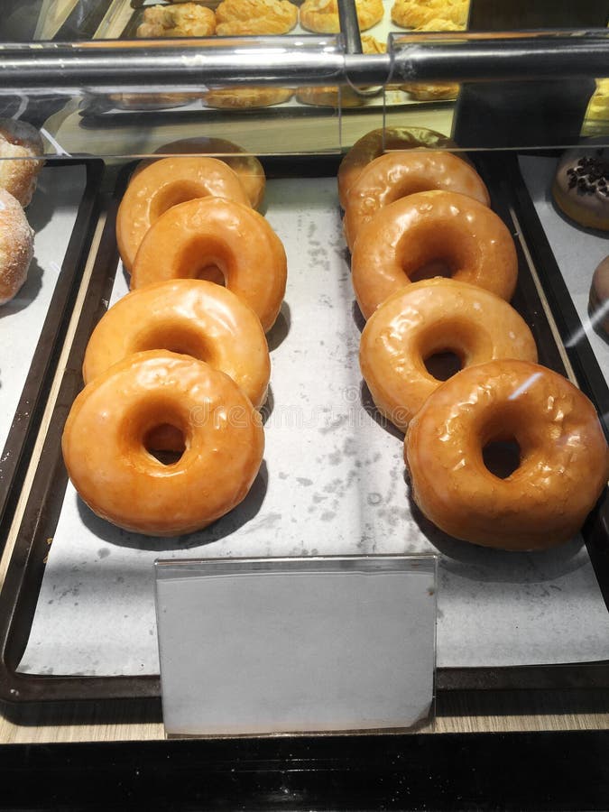 Sweet Donut on Plastic Tray in Bakery Shop Stock Photo Image of pink