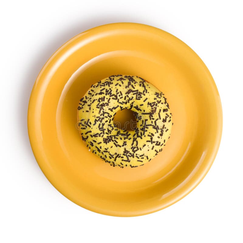 Sweet Doughnut on Yellow Plate Stock Photo Image of cream, calories