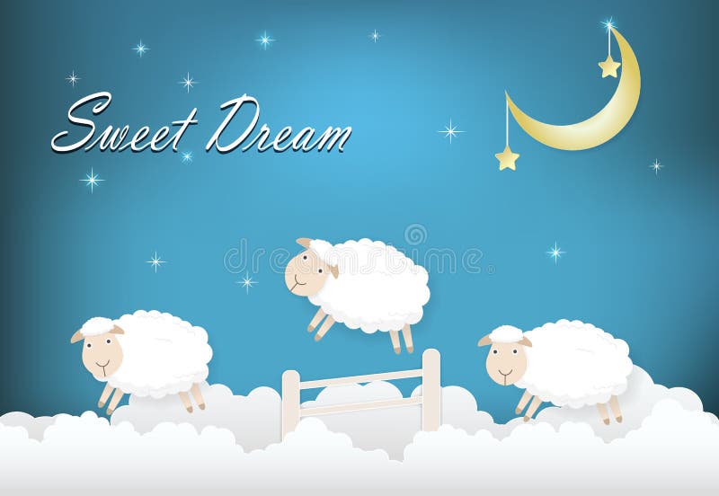 Sweet Drean Text with Sheep Jumping Paper Art Illustration Stock Vector ...