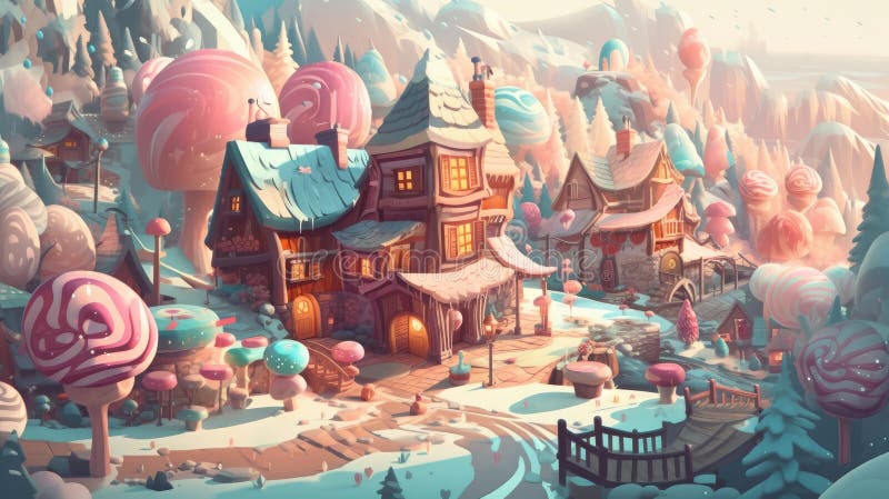 A Sweet Escape To a Candy Village. Stock Illustration - Illustration of ...