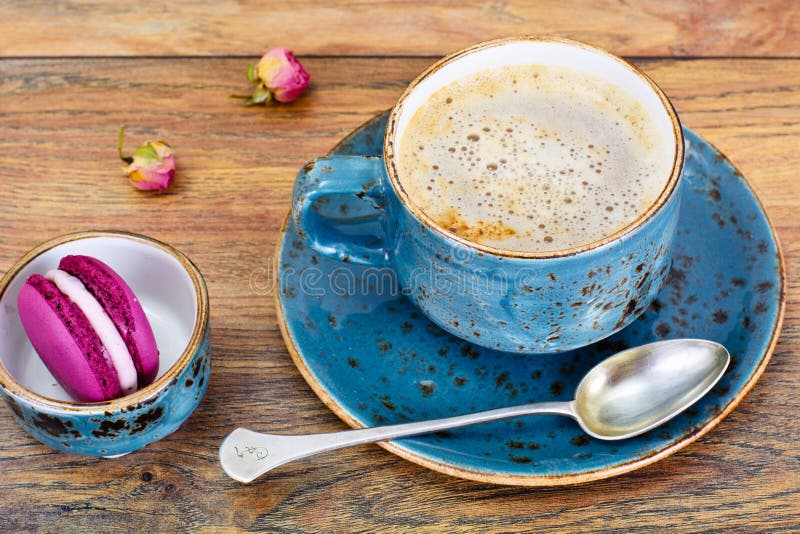 Sweet French Macaroons with Coffee Cup Stock Image Image of rose