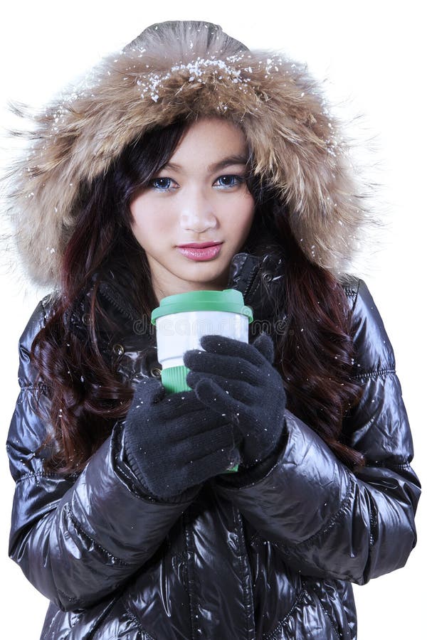 Excited Teenage Girl In Winter Clothes Stock Image Image Of Happy 