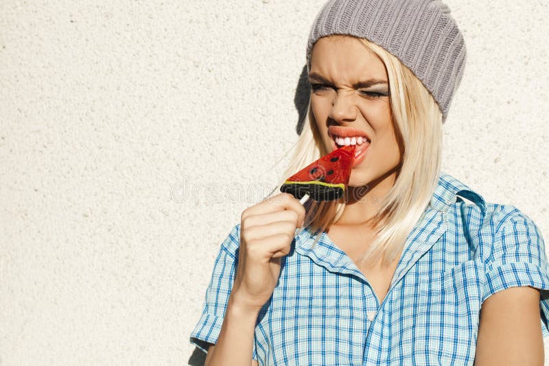 Sweet Girl Sucking Lollipop Stock Photo Image Of Beautif