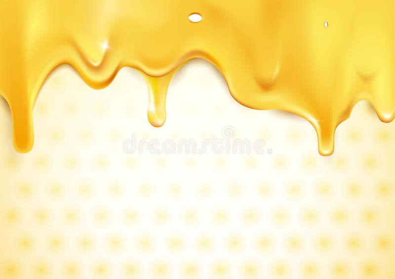 Sweet Gold Dripping Honey on Honeycomb Background Stock Vector