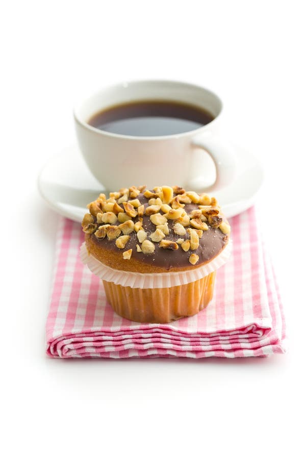 Sweet Hazelnut Muffins And Coffee Cup. Stock Photo Image of napkin