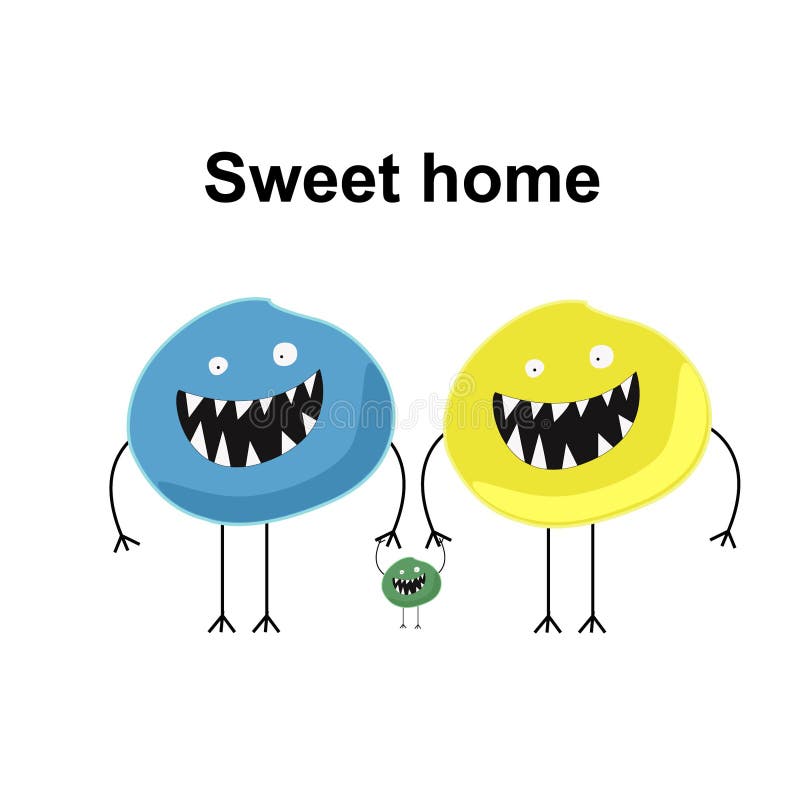 Sweet home green monster series of illustrations stock illustration