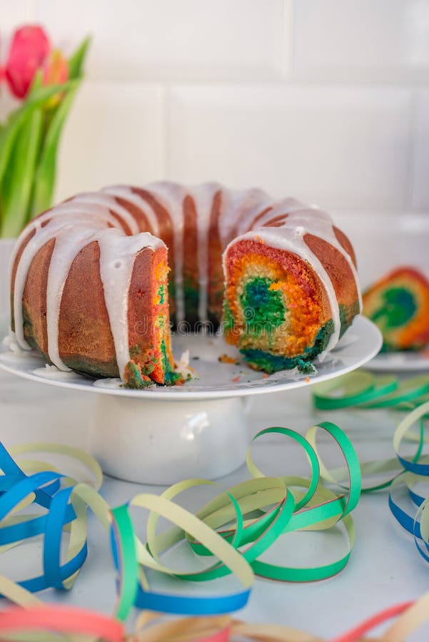 Sweet Home Made Colorful Rainbow Sponge Cake stock images