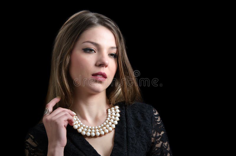 Sweet Lady Wear a Fancy Necklace Stock Image - Image of adorable ...