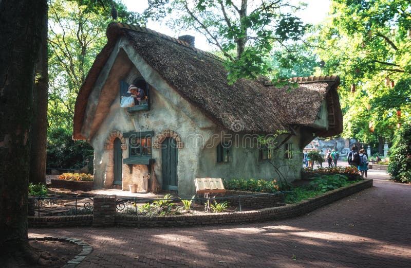 The sweet little house of wife Holle in the fairytale forest in