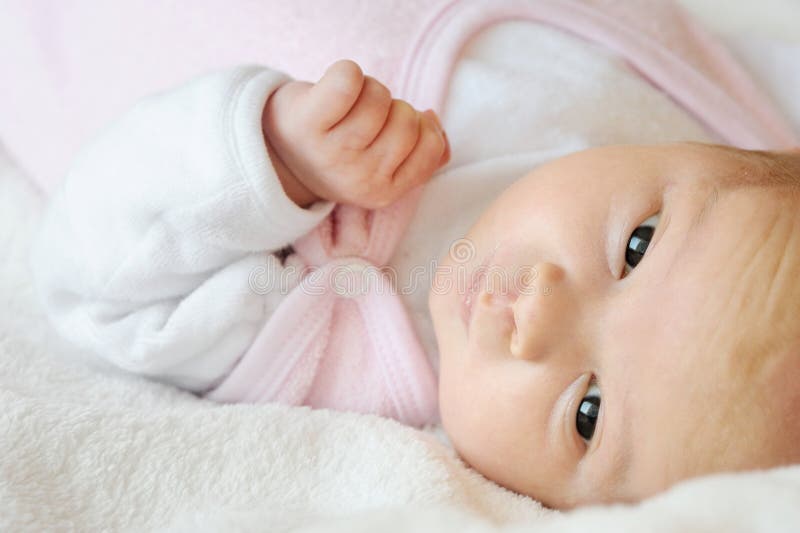Sweet Little Newborn Baby in a Bed Stock Photo Image of baby