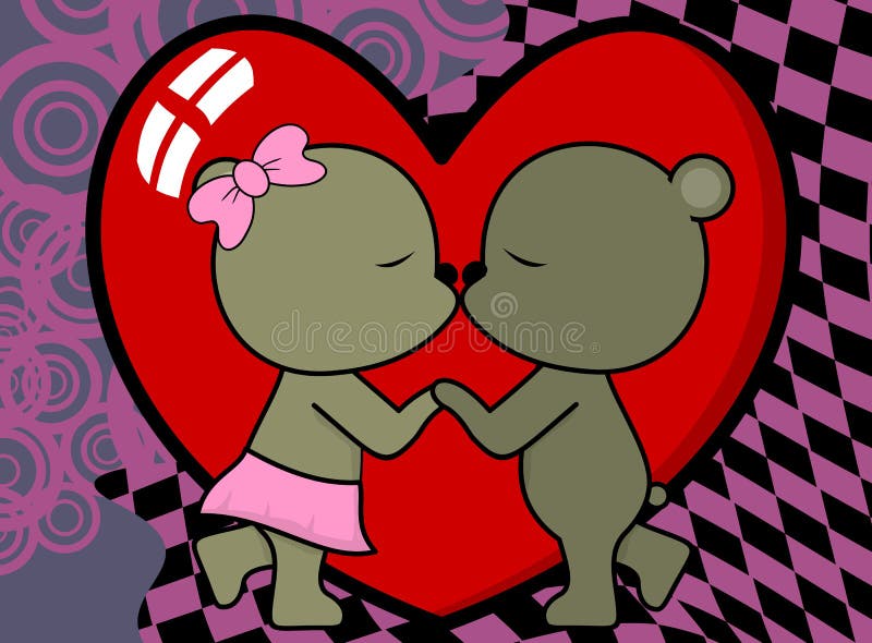 Sweet Love Baby Boy and Girl Kissing Teddy Bear Cartoon Valentine  Background Stock Vector - Illustration of adorable, cartoon: 112866781