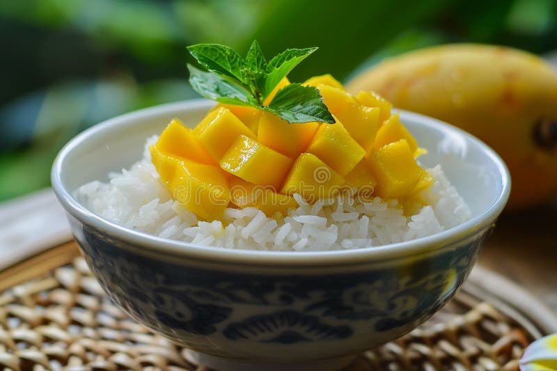 Sweet Mango Sticky Rice in a Bowl royalty free illustration