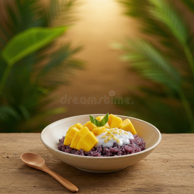 Sweet Mango Sticky Rice with Coconut Milk stock illustration