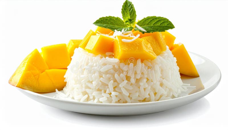 Sweet Mango Sticky Rice Dessert on White Plate royalty free illustration