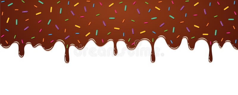 Sweet melting chocolate icing with colorful sprinkles on white